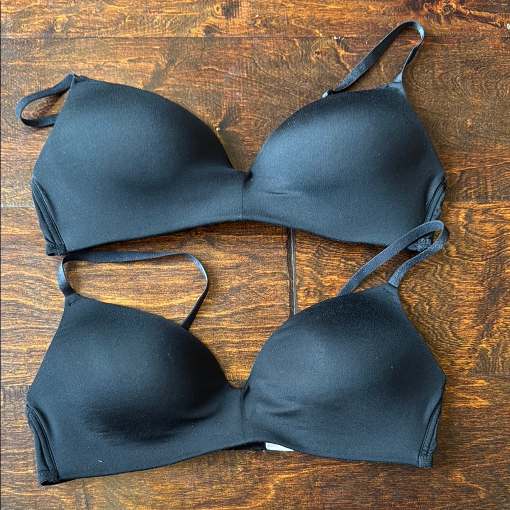 2 Serra Black Wireless T-Shirt Bra Smooth Seamless Design